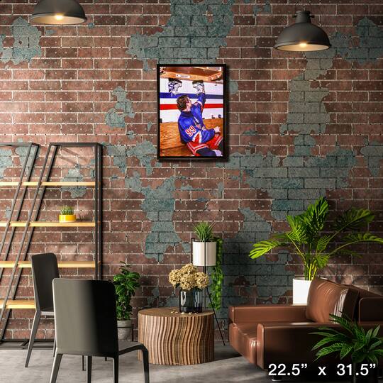 Wayne Gretzky 20" x 29" Framed Canvas Oilers Hanging up Skates-V 22.5" x 31.5"